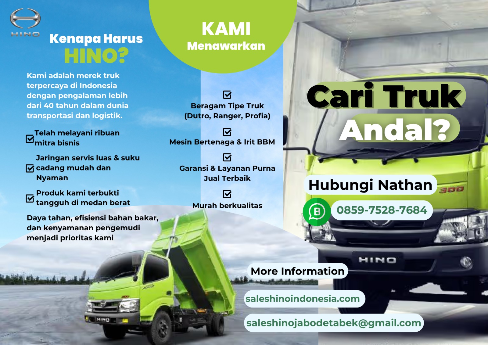CARI TRUK ANDAL, BELI DI NATHAN HINO SOLUSINYA!!!